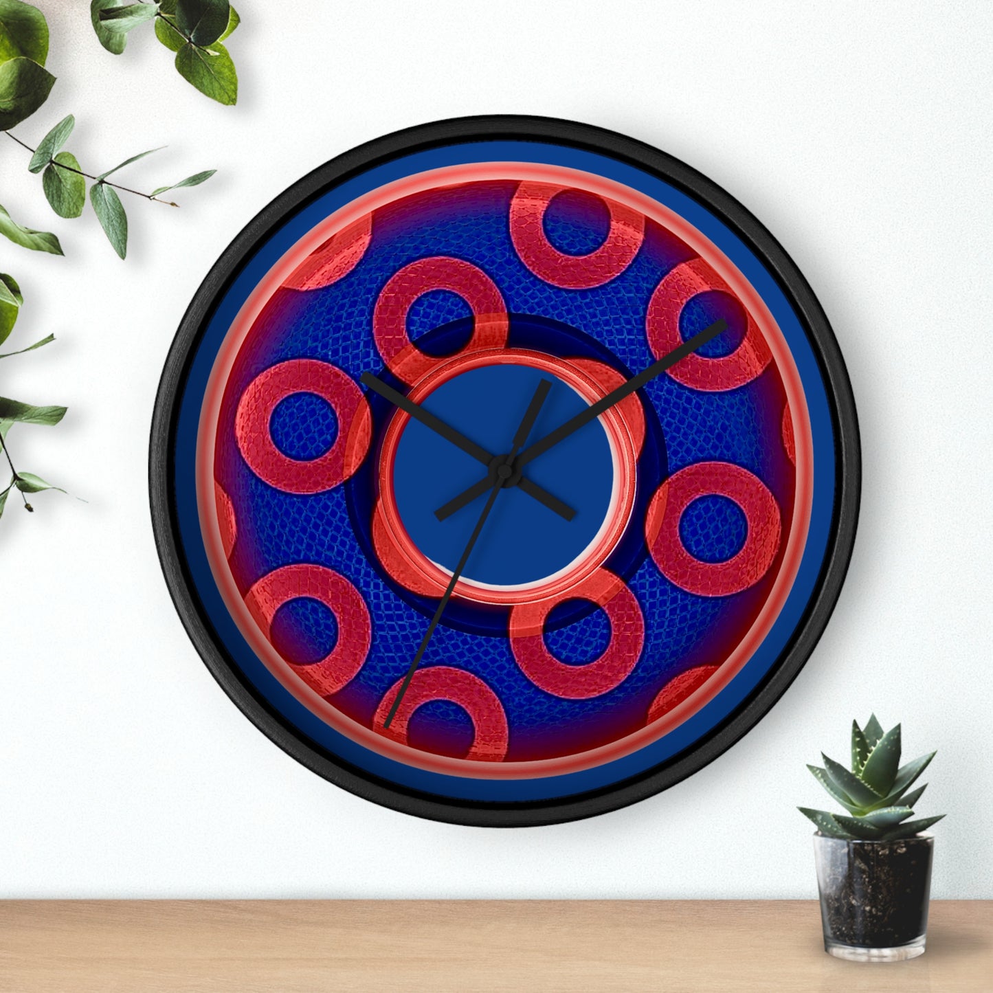 Lumpy Wall Clock - "Rustic Paradoxical Donut" - w/dark blue background
