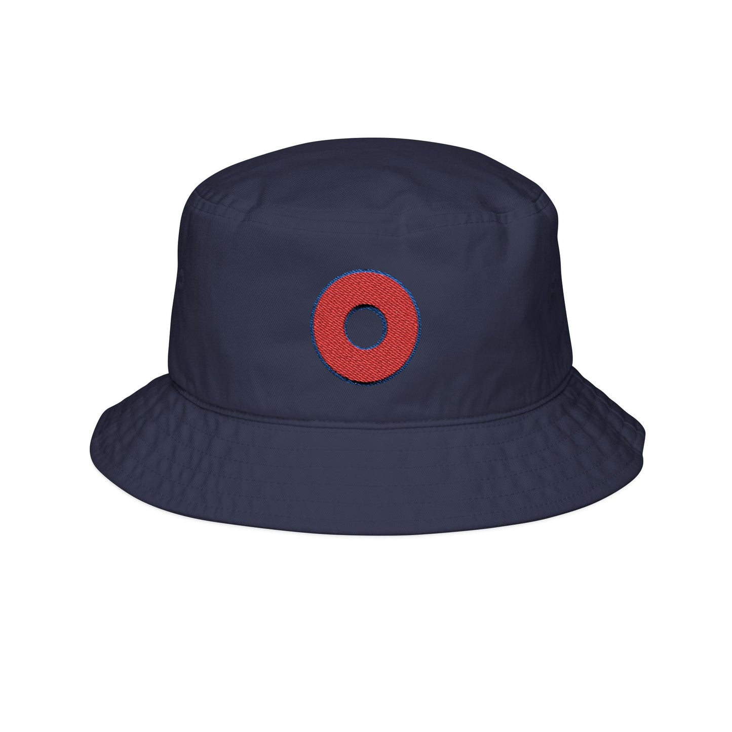 Embroidered Donut Bucket Hat - w/red donut outlined in blue