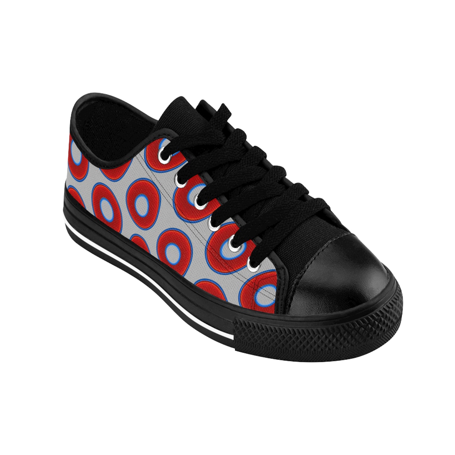 Women's Cushiony Convectors - Low Top - large red vivid donut print w/light gray background