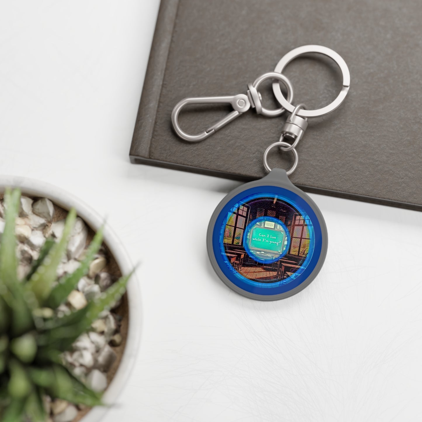 Lumpy Donut Keychain - "The Torturous Chalk Dust Donut" - series 1.0 - - blue picture donut