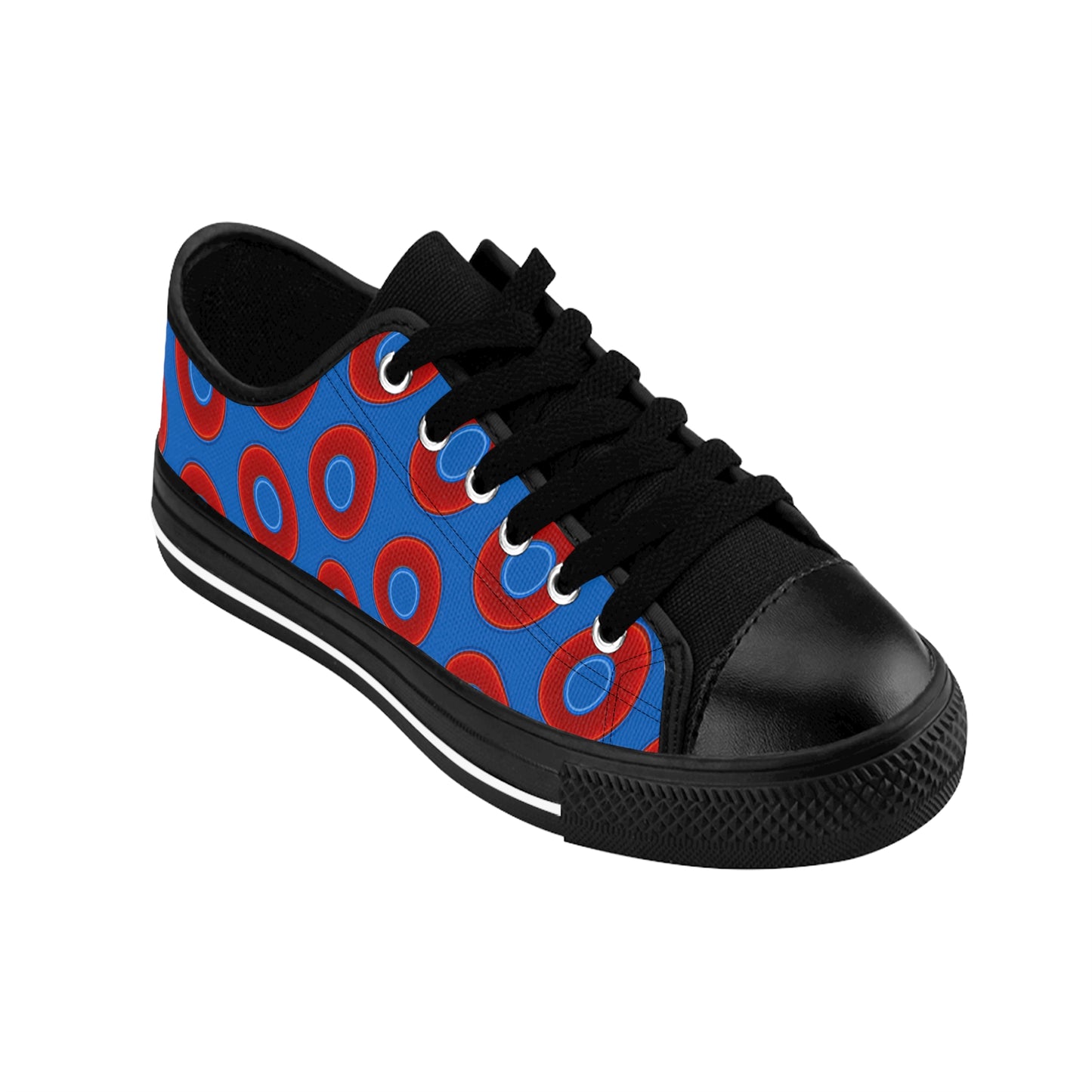 Men's Cushiony Convectors - Low Top - large red vivid donut print w/dark royal blue background