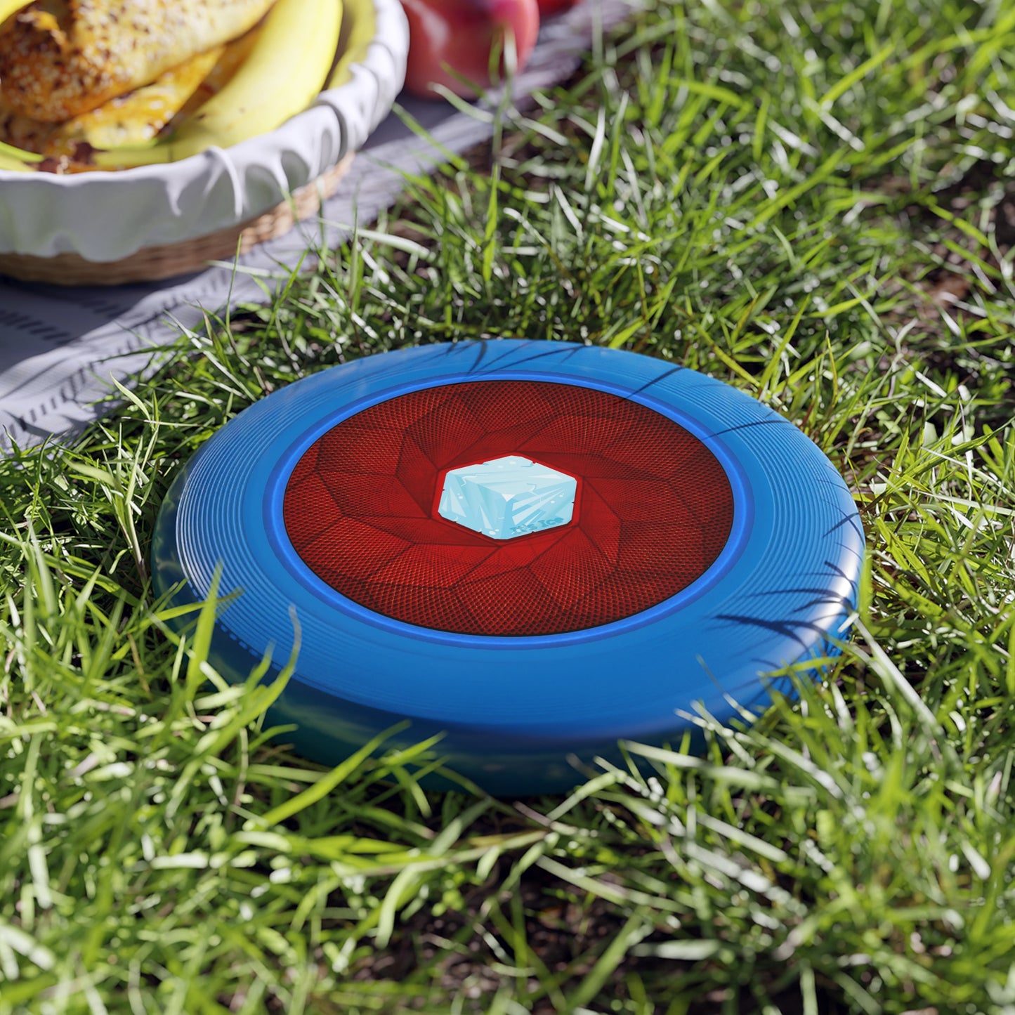 Lumpy Wham-O Donut Frisbee - "It's Ice... Cube's Phrisbee" - red/royal blue