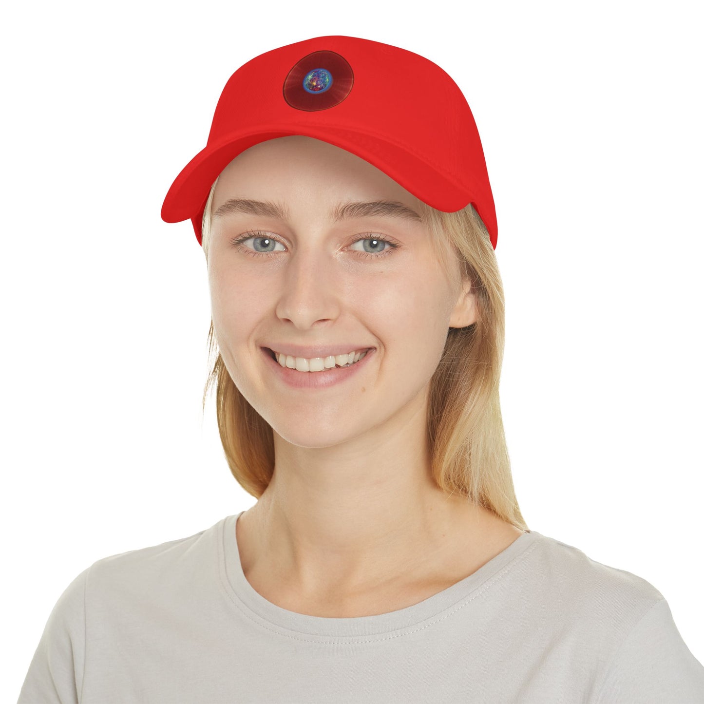 Lumpy Donut Baseball Cap - "Donut of the Gods" - variant 1 - vivid red record donut w/