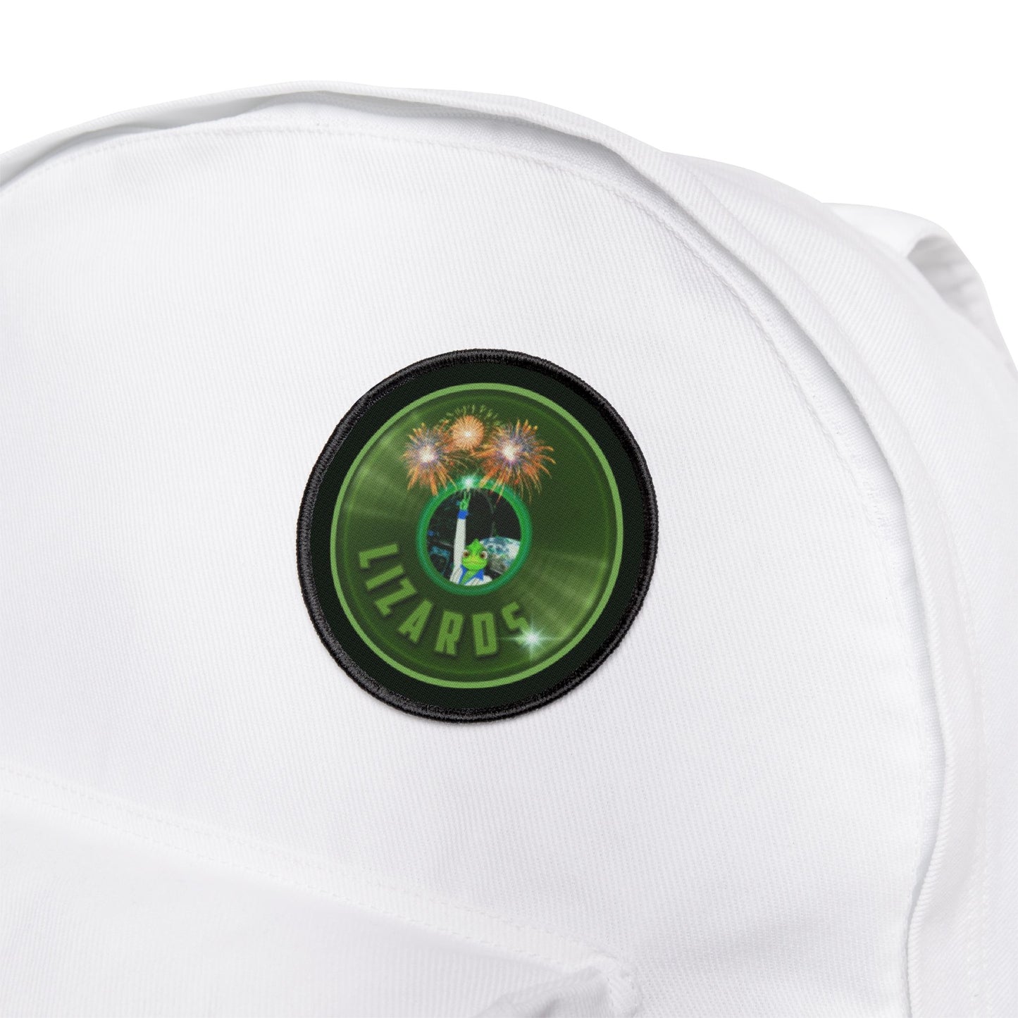 Iron-On Donut Patch - "Rutherford's Stayin' Alive Donut Patch" - vivid green record donut - variant 1