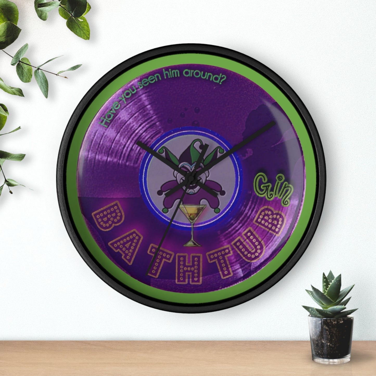 Lumpy Wall Clock - "The Joker's Personal Donut Clocks" - variant 2 troubadour edition purple vivid donut w/light green background