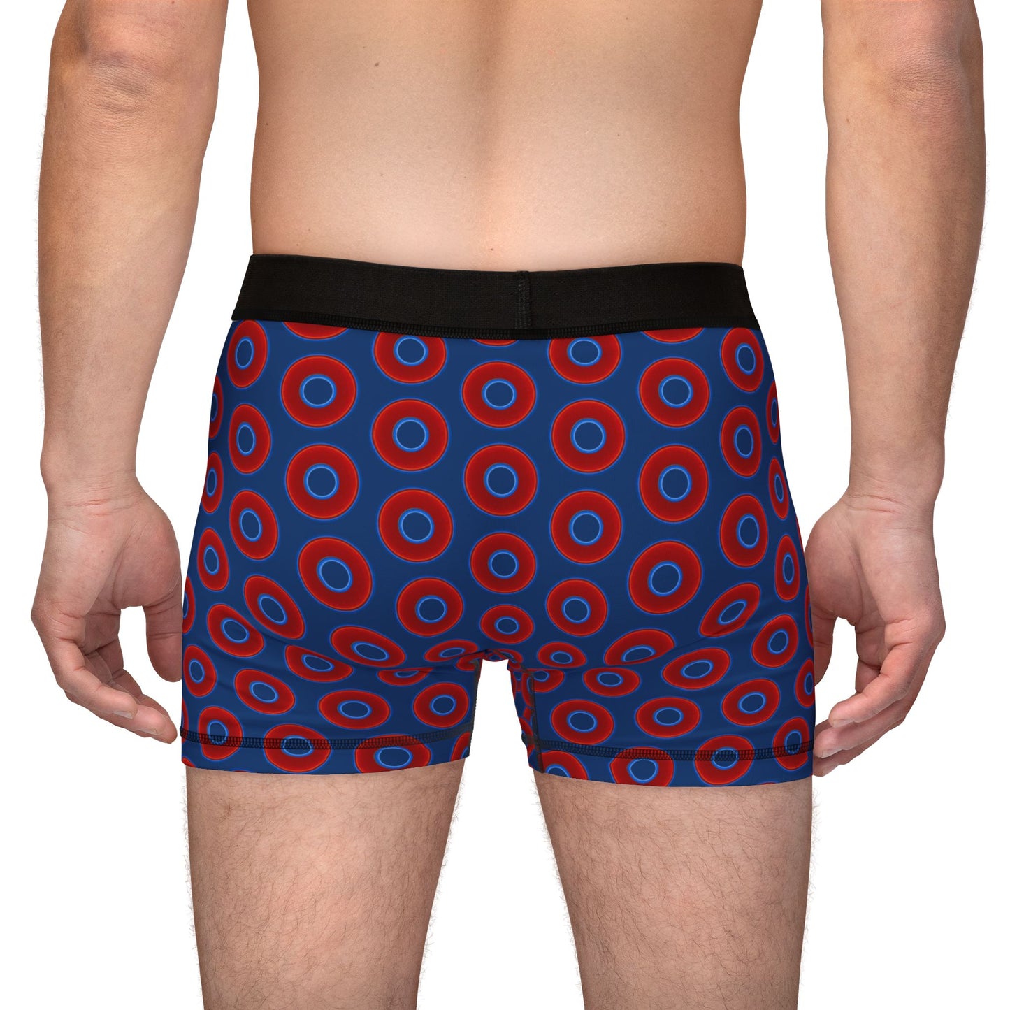 Men's Donut Boxers - red vivid donuts w/Atlantic navy blue background