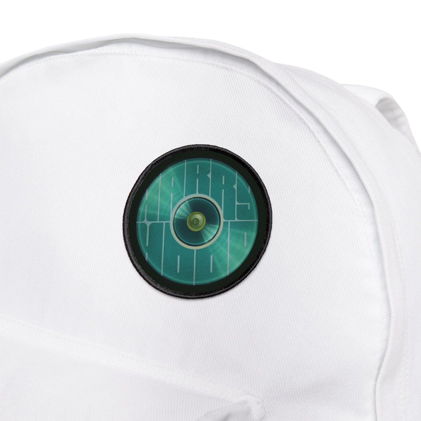 Iron-On Donut Patch - "Harry Hoodlum Donut Patch" - vivid green word donut - variant 2