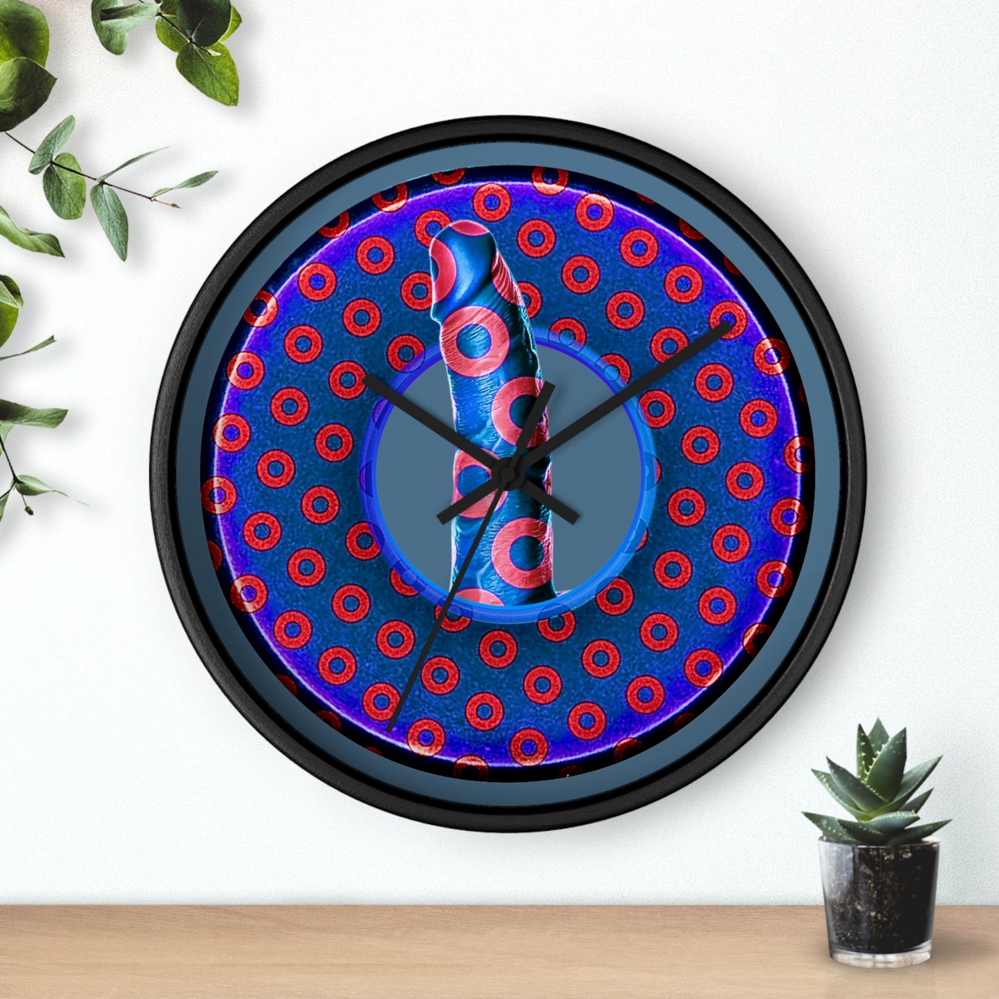 Lumpy Wall Clock - "Sir Richard's Phamous Donut" - variant 3 - blue/red weathered paradoxical donut w/steel blue background