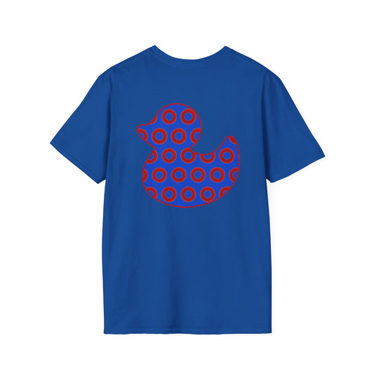 Classic Donut Tee - Unisex Soft-Style - "Rubber Ducky Bath Time Donut" - vivid red/blue donut pattern - variant 3