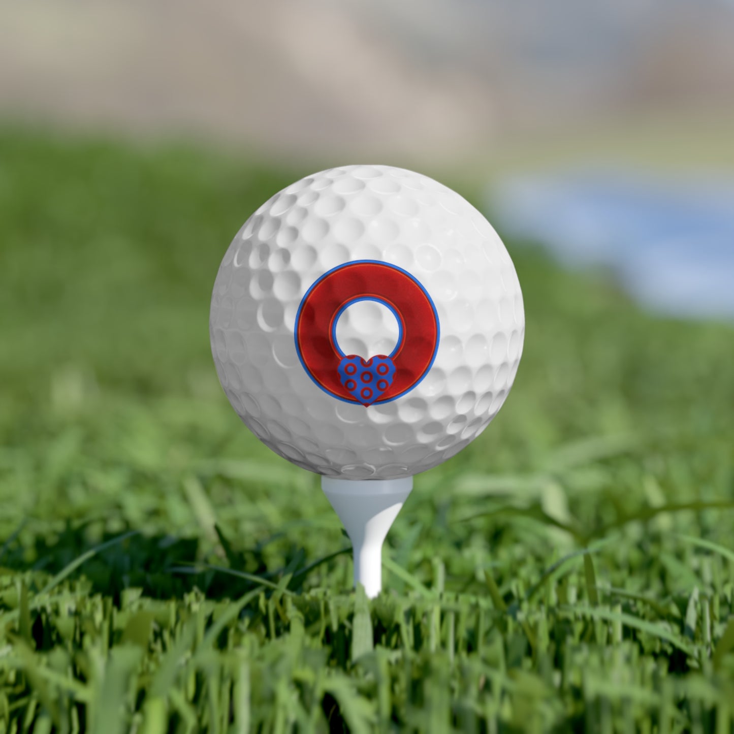 Lumpy Donut Golf Balls - 6-pack - "The Ocean is Donuts" - vivid red/blue donut - w/heart - variant 1