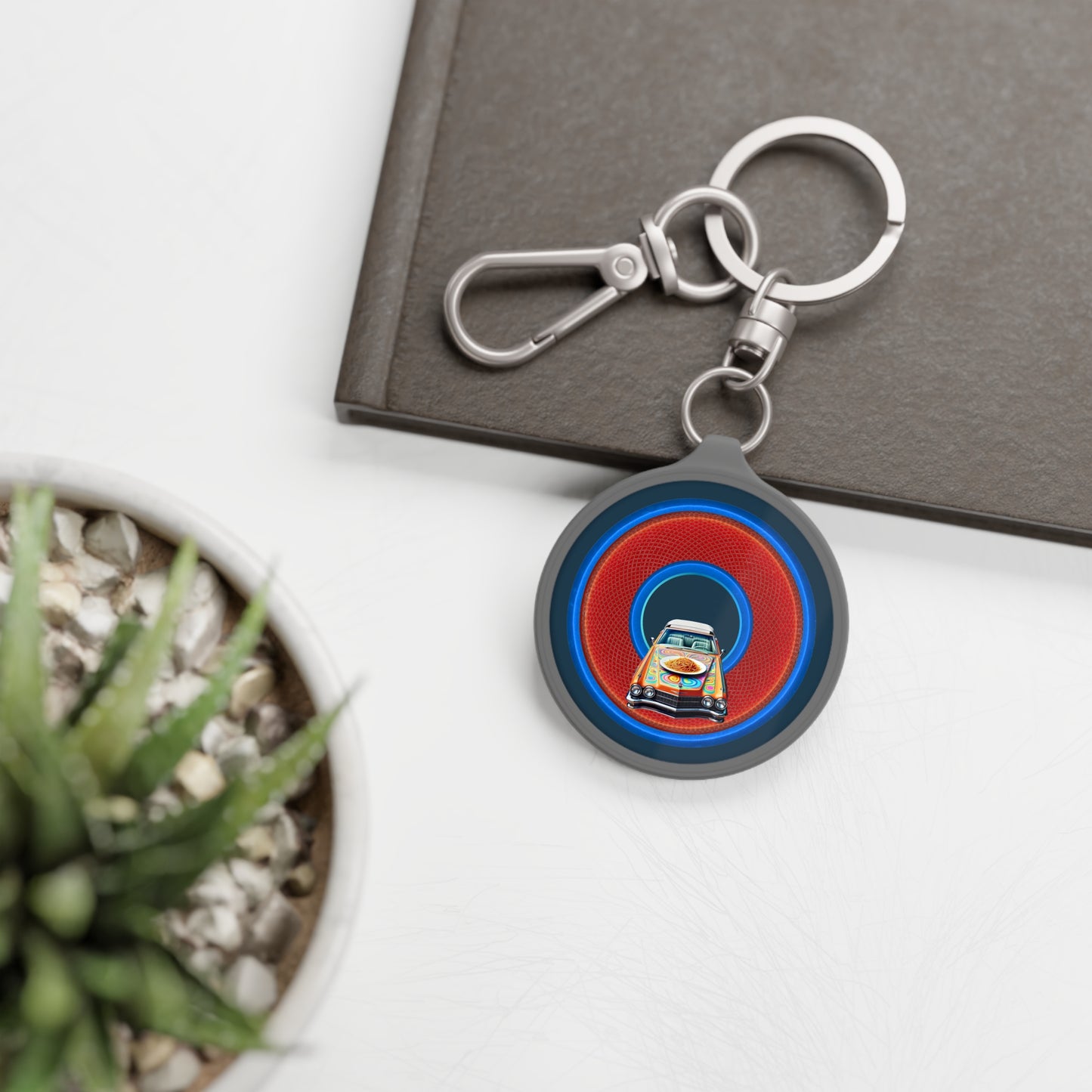 Lumpy Donut Keychain - "Cadillac Rainbows & Eating on the Run" - series 1.0 - variant 1 - red/bluedonut
