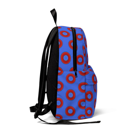 Donut Backpack - red vivid donuts w/royal blue background
