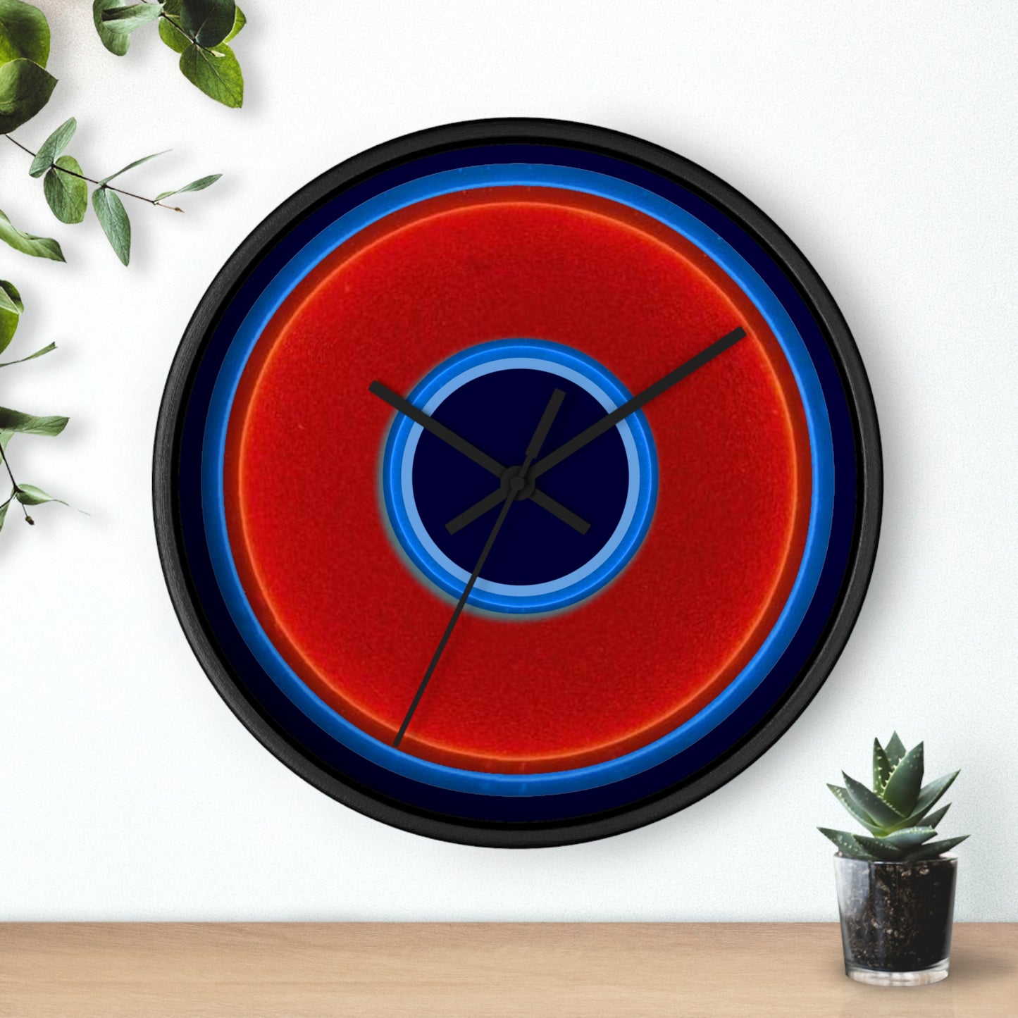 Lumpy Wall Clock - red vivid donut - variant 3 w/midnight blue background
