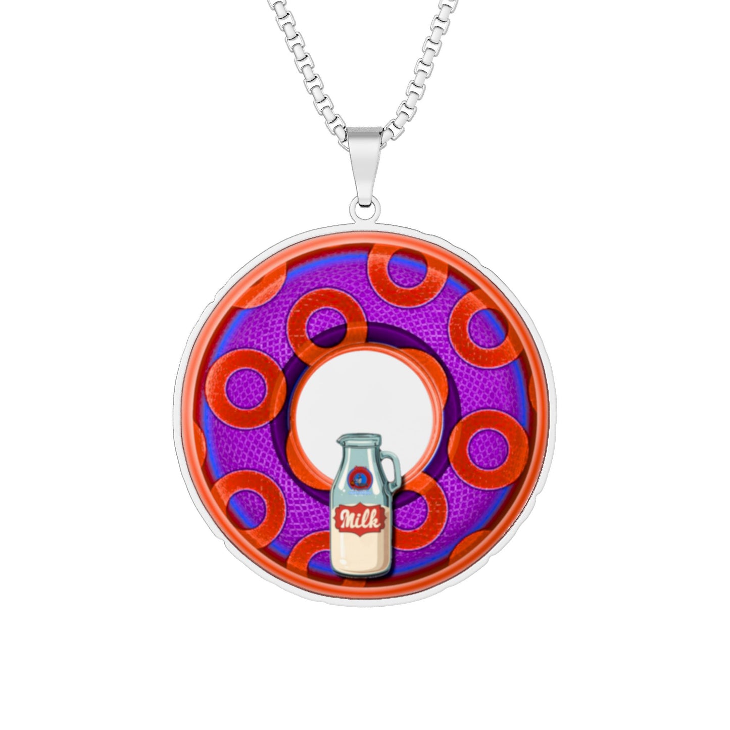 Lump's Heady Donut Necklace - 1" x 1" Stainless Steel Pendant - "Wooked Cream Dairy - YEMSG Donut" - purple/red rustic paradox donut - variant 5