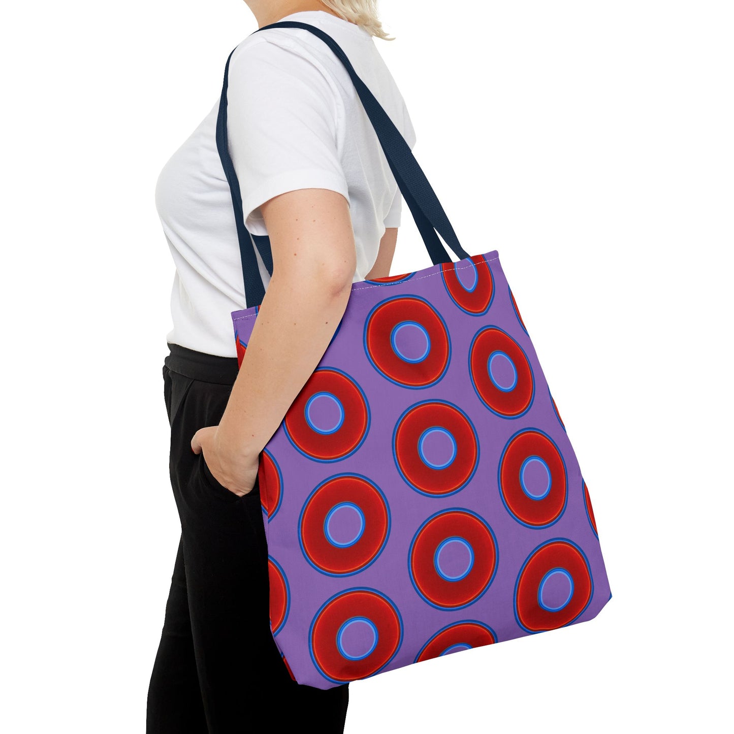 Lumpy Beach/Tote Bag - red vivid donuts w/light purple background