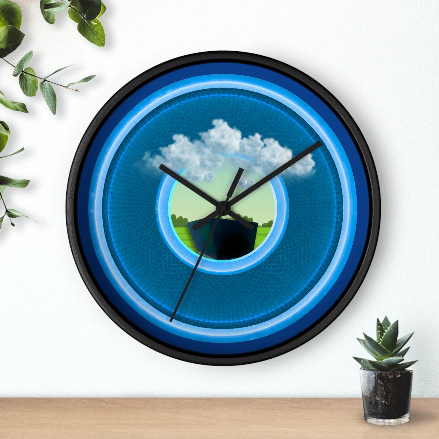 Lumpy Wall Clock - "Got Rhombus?" - variant 1 - blue/light blue rustic donut w/dark blue background
