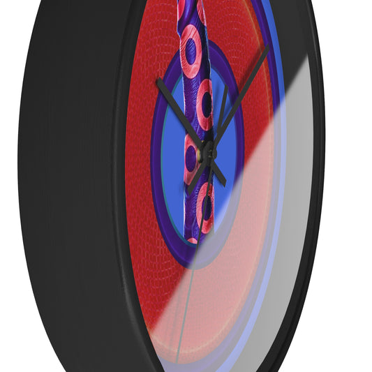Lumpy Wall Clock - "Sir Richard's Phamous Donut" - variant 2 - red rustic donut w/royal blue background