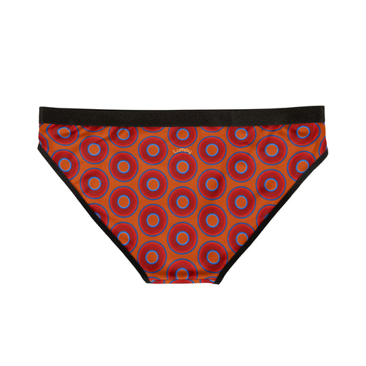 Lumpy Donut Underwear - vivid red donut print w/dark orange background