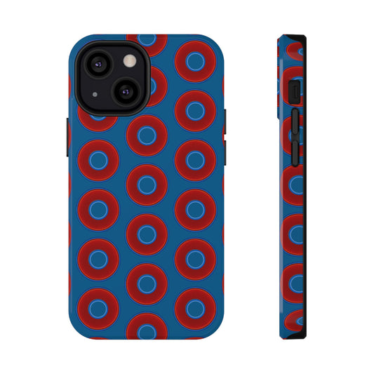 Impact-Resistant Lumpy Donut Case - red vivid donut print w/wavy navy background