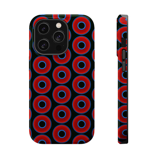 Magnetic Tough Donut Case - red vivid donut print w/midnight green background