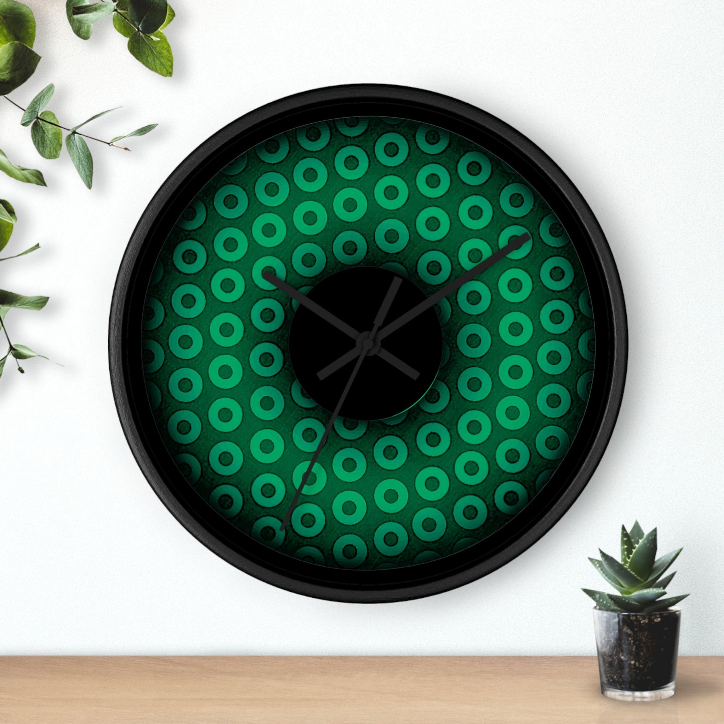 Lumpy Wall Clock - "Plain Paradoxical Donut" - variant 1 - green/light green donut w/black background