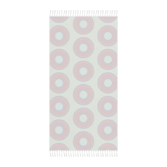 Oversized Lumpy Beach Towel - vivid red donuts w/seafoam background