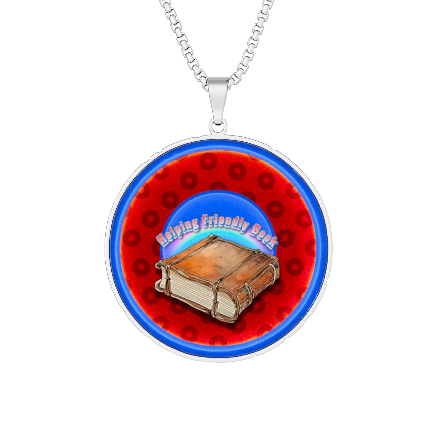 Lump's Heady Donut Necklace - 1" x 1" Stainless Steel Pendant - "Helping Phriendly Donut" - red/blue widemouthed paradox donut - variant 2