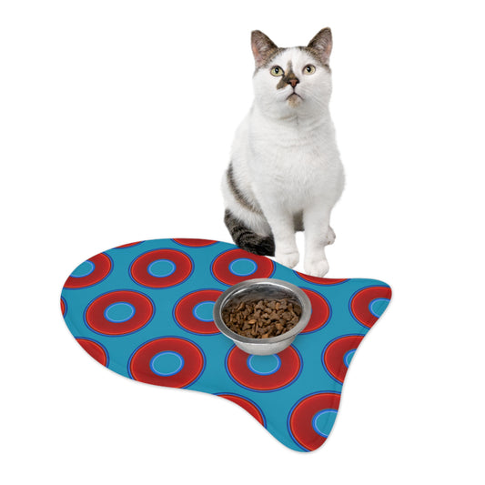 Wendy's Lumpy Pet Feed Mat - vivid red donuts w/aquamarine blue background