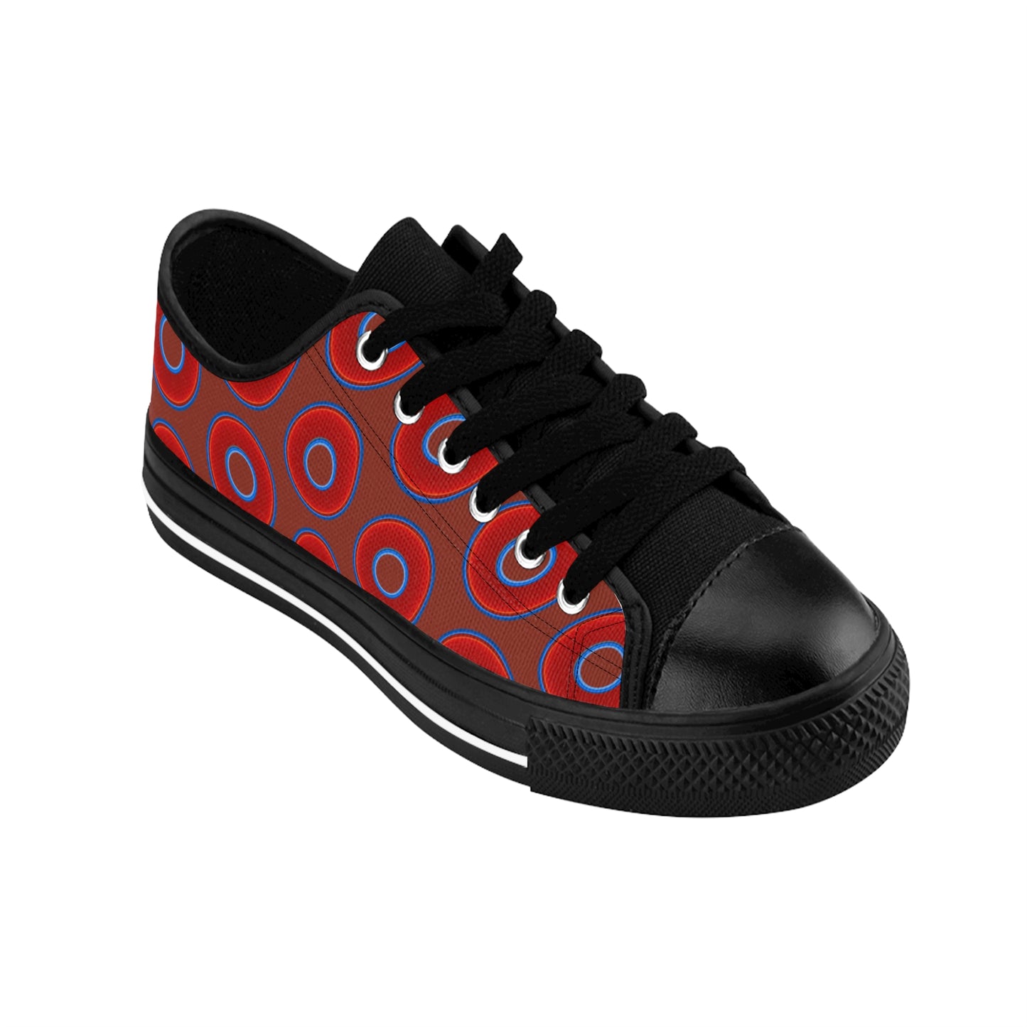 Women's Cushiony Convectors - Low Top - large red vivid donut print w/burnt umber background