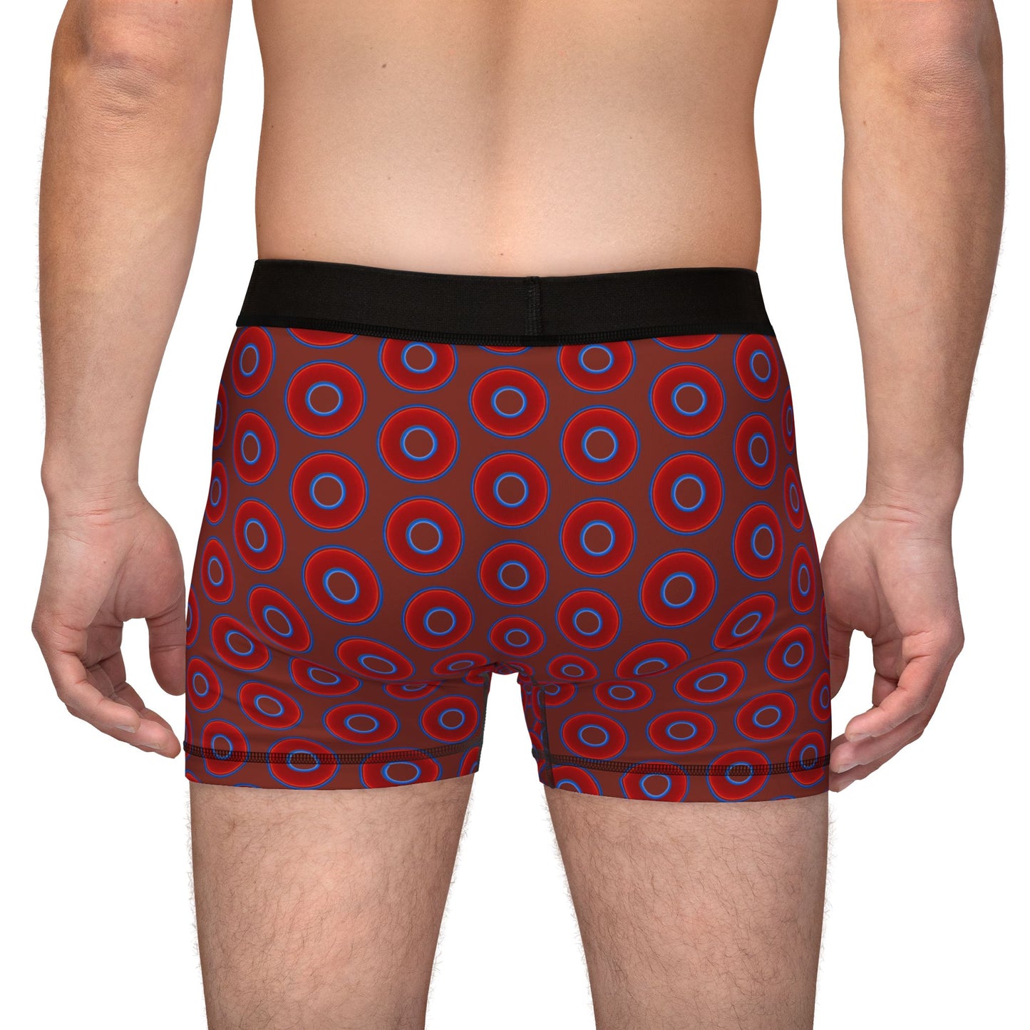 Men's Donut Boxers - red vivid donuts w/burnt umber background