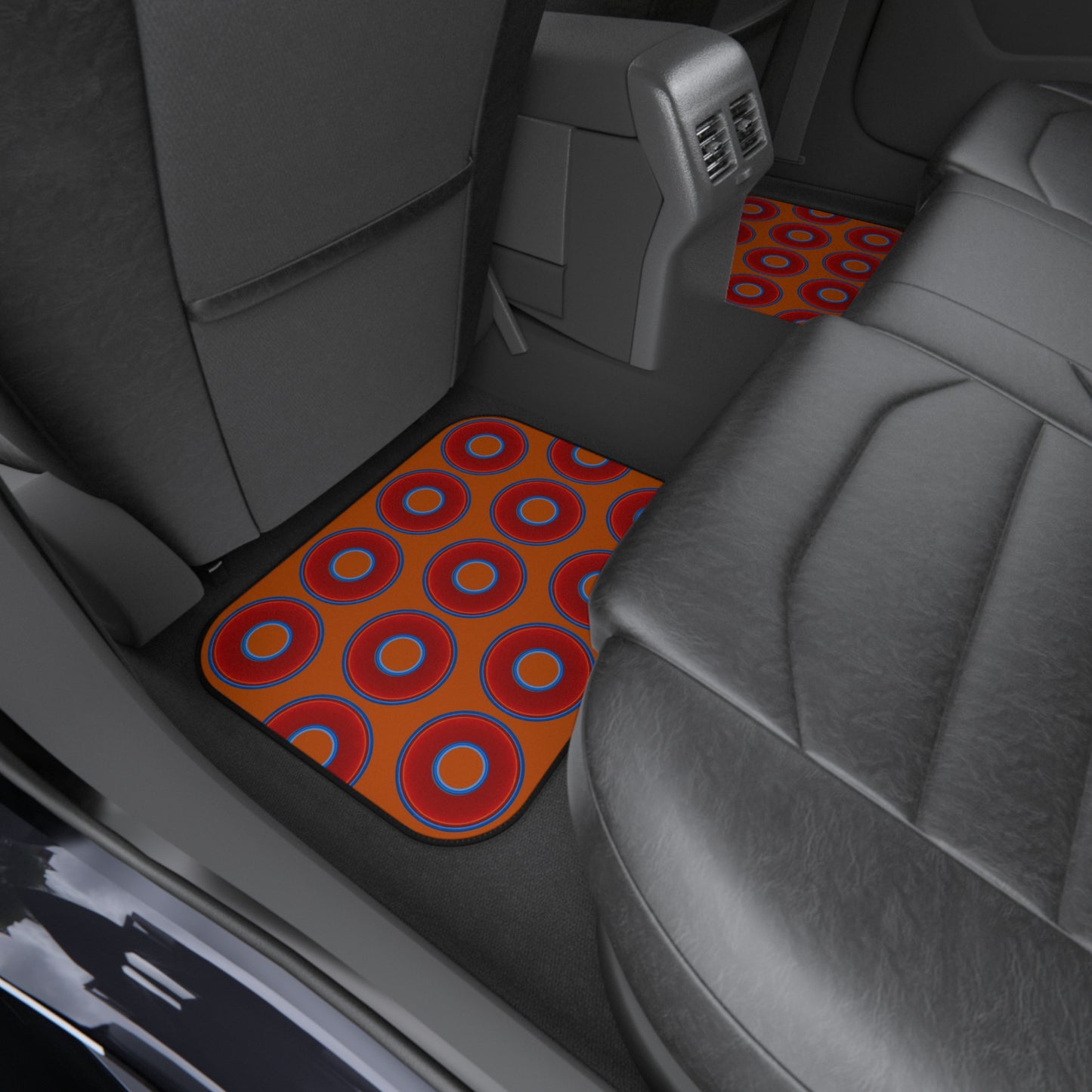 Contacted Car Mats - vivid donut print w/dark orange background