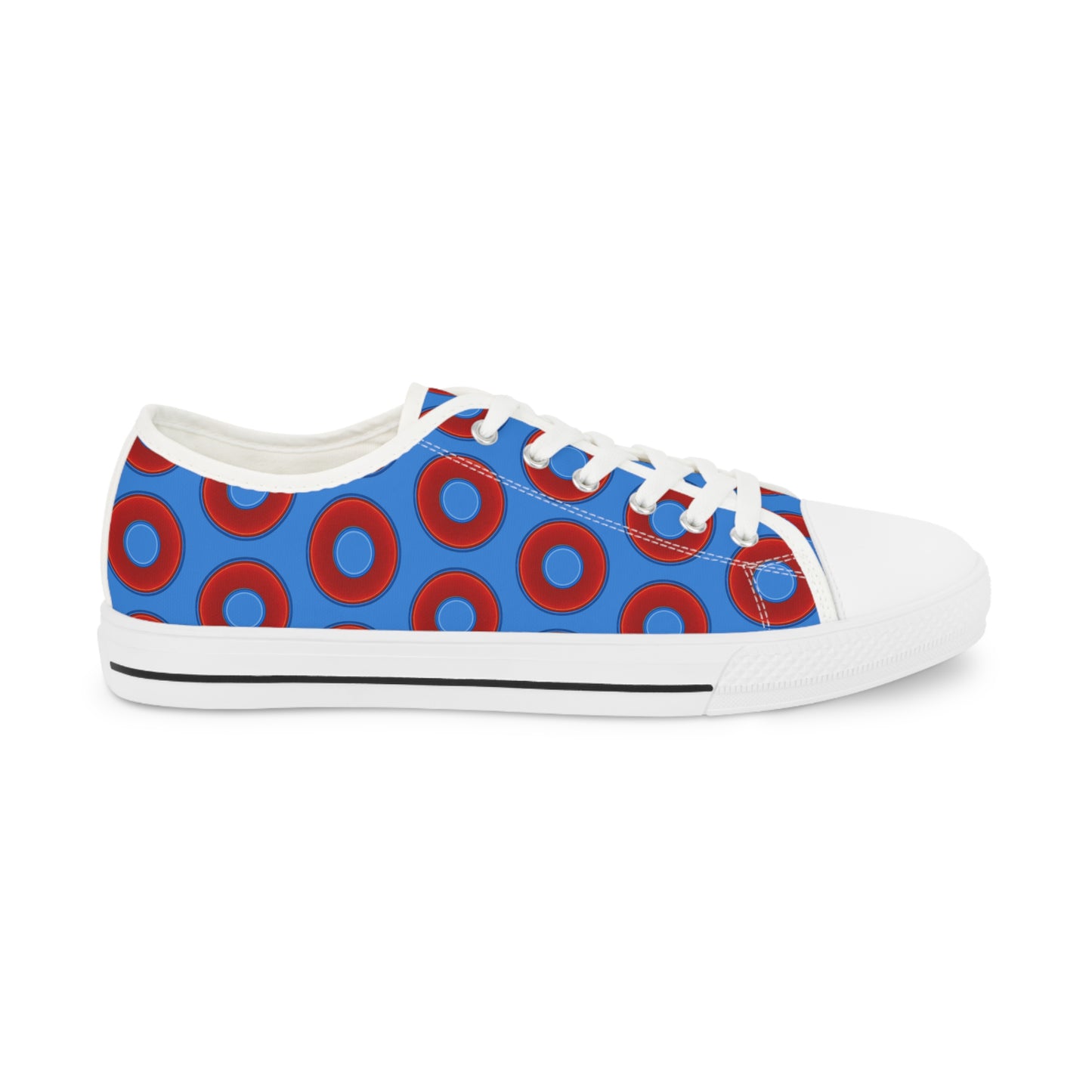Men's - Low Top Chuck Taylors - large vivid red donut print w/light royal blue background