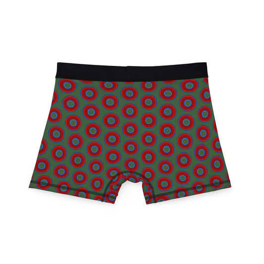 Men's Donut Boxers - red vivid donuts w/dark green background
