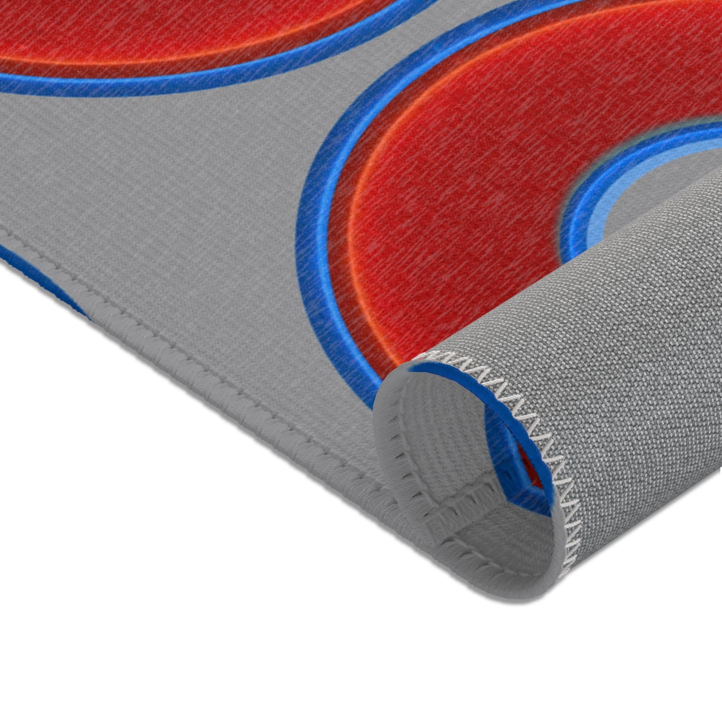 Lumpy Donut Print Rug - choice of 3 sizes - vivid red donut print w/gray background