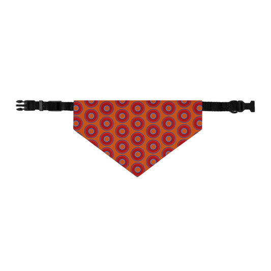 Jim's Lumpy Bandana Pet Collar - vivid red donuts w/dark orange backgound