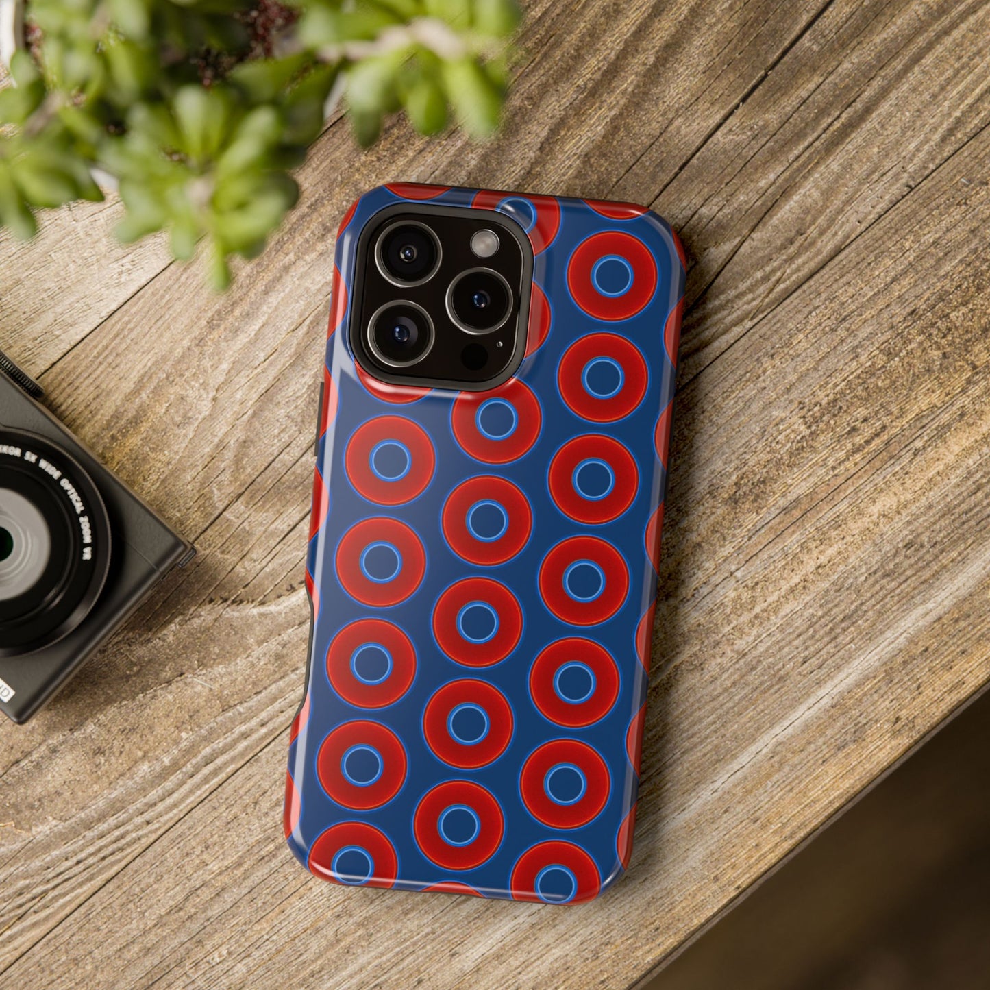 Magnetic Tough Donut Case - red vivid donut print w/Atlantic navy blue background
