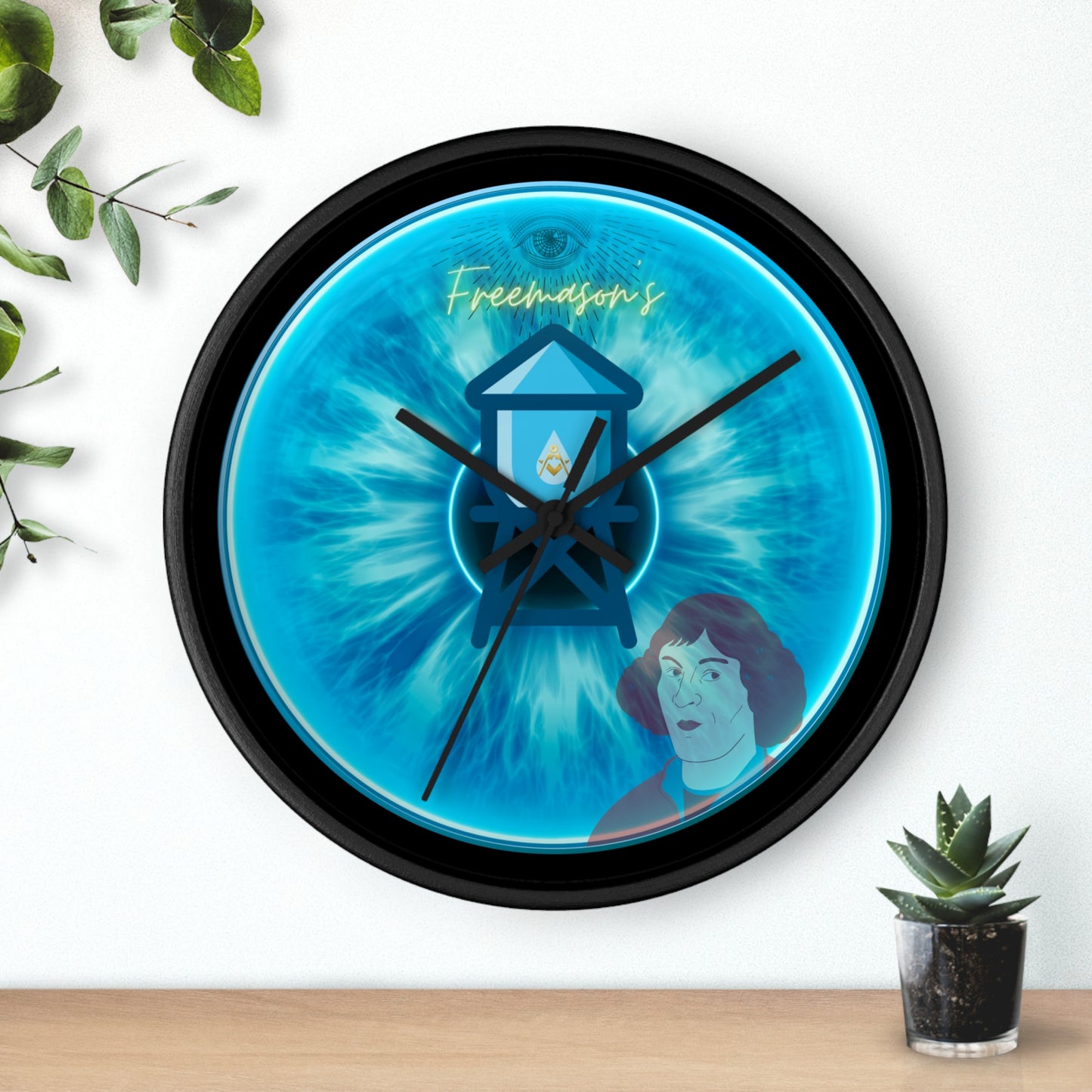 Lumpy Wall Clock - "The Peering Donut Clock of Opacity" - variant 3 - light blue idonut w/black background
