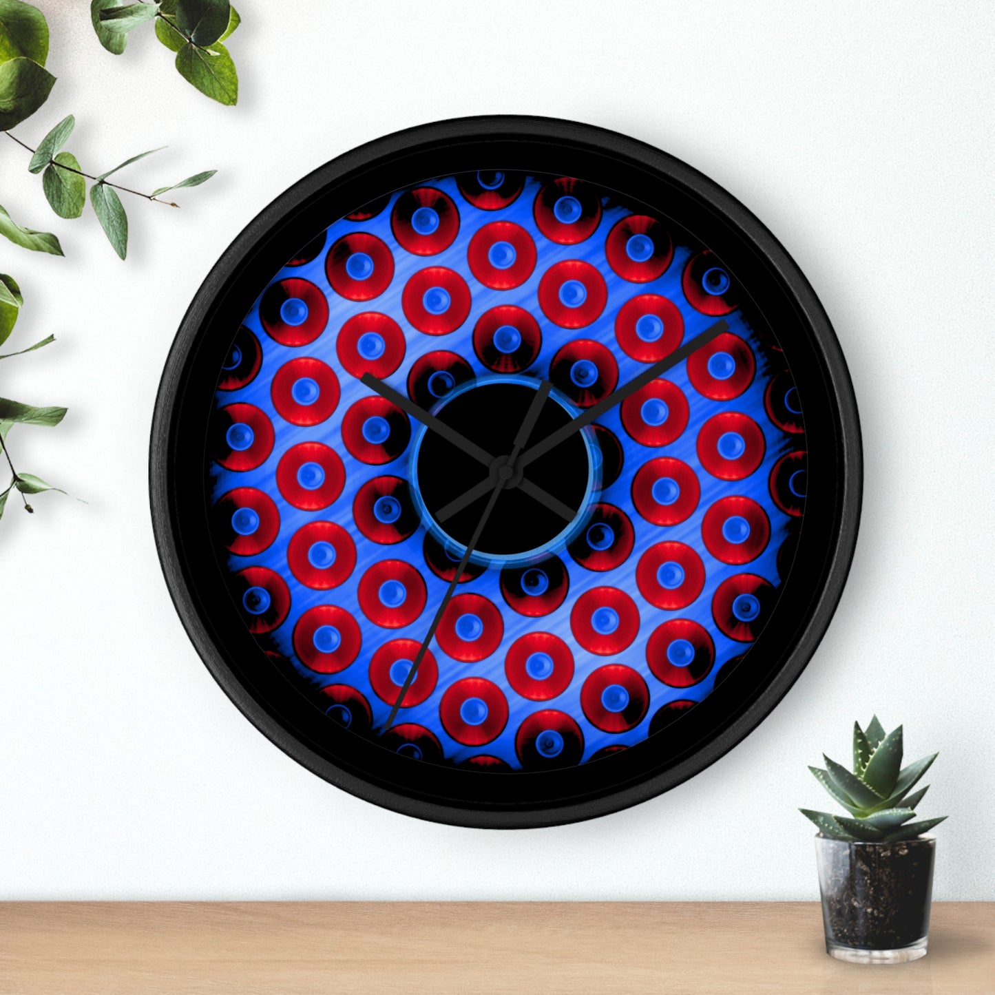 Lumpy Wall Clock - "Plain Bling Paradoxical Donut" - blue/red donut w/black background