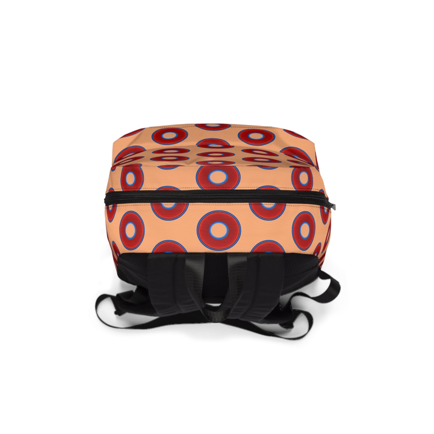 Donut Backpack - red vivid donuts w/Peach background