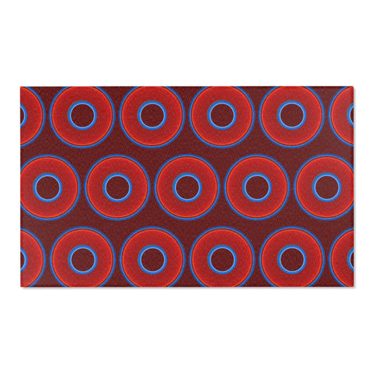 Lumpy Donut Print Rug - choice of 3 sizes - vivid red donut print w/dark red background