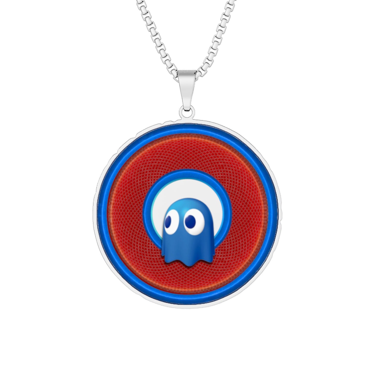 Lump's Heady Donut Necklace - 1" x 1" Stainless Steel Pendant - "Story of the Pendant" - red/blue rustic donut - variant 1