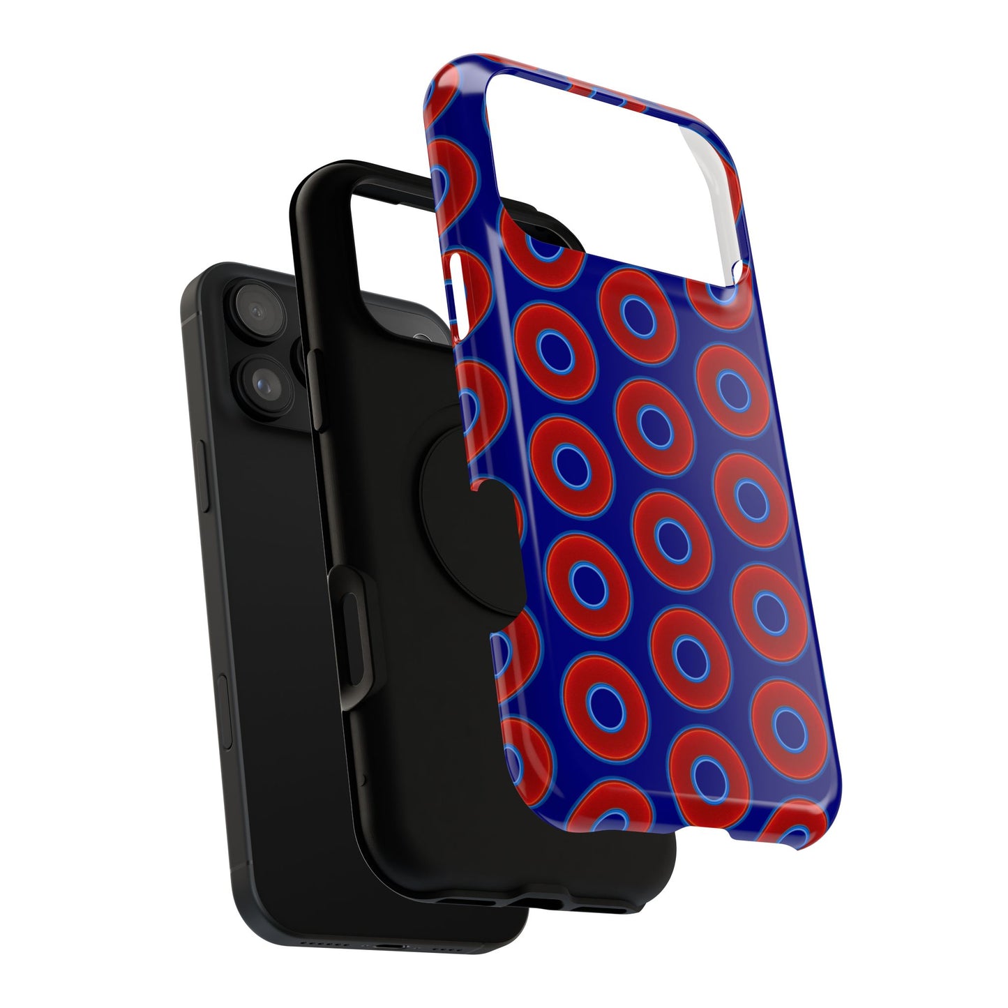 Impact-Resistant Lumpy Donut Case - red vivid donut print w/vivid navy background