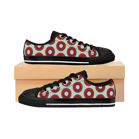 Men's Cushiony Convectors - Low Top - large red vivid donut print w/seafoam green background