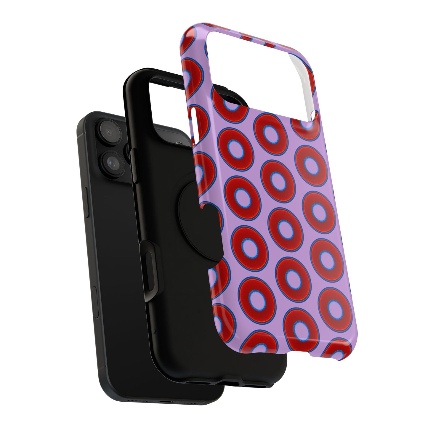 Impact-Resistant Lumpy Donut Case - red vivid donut print w/wisteria purple background