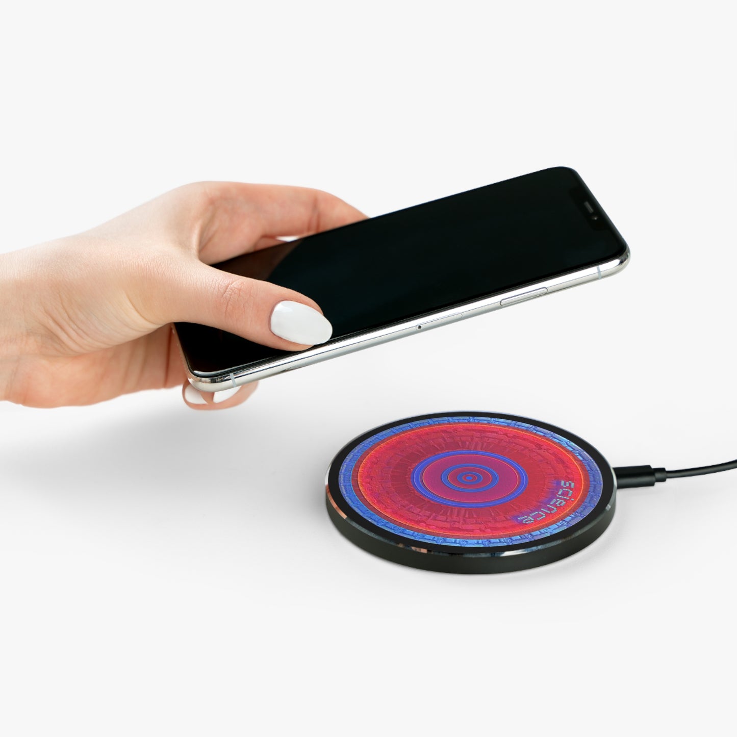 The Flow - Wireless Lumpy Donut Chargers - "Scientific Wireless Charging Donut" - vivid red/blue tube donut w/black background