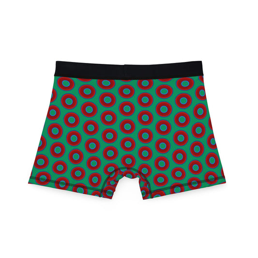 Men's Donut Boxers - red vivid donuts w/jade green background