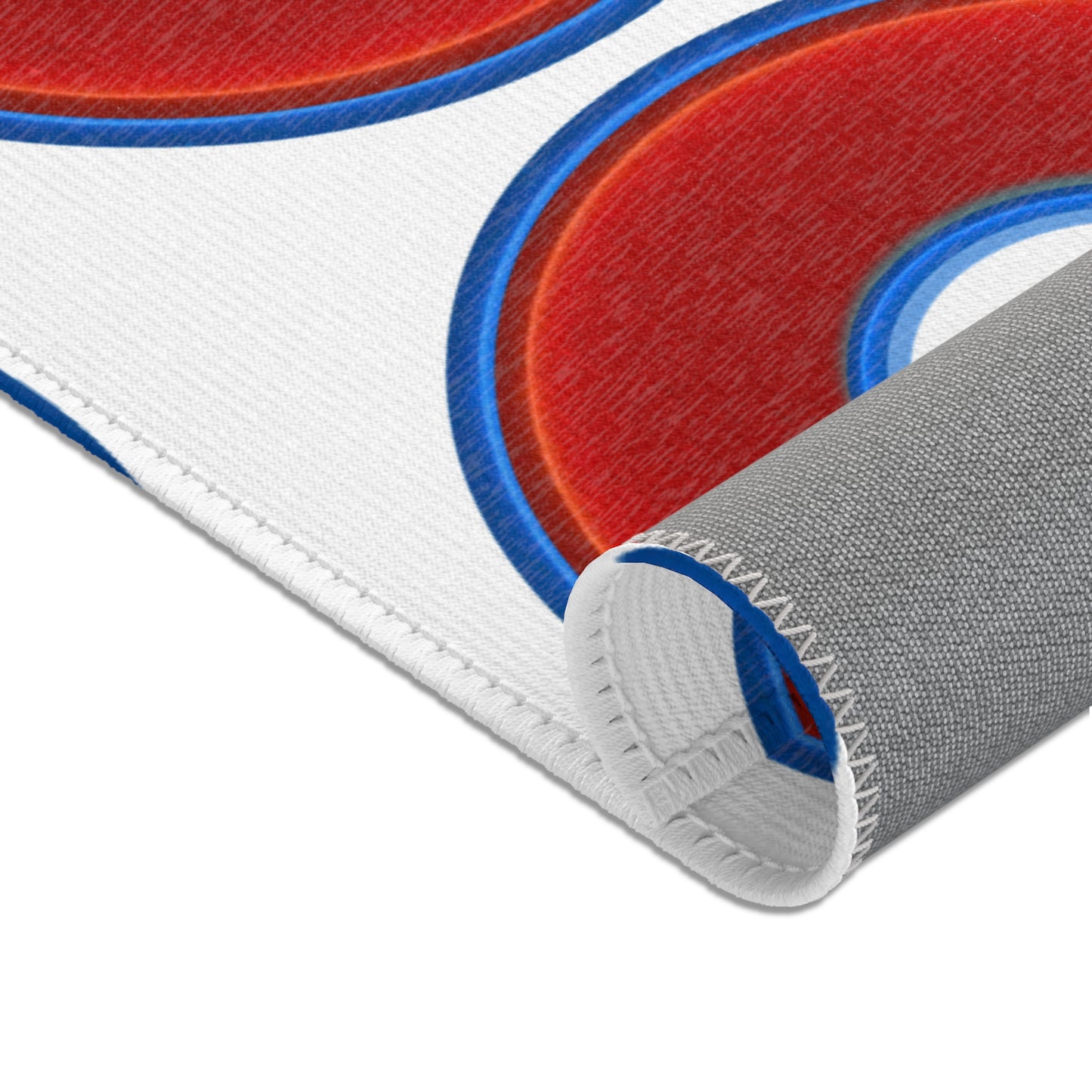 Lumpy Donut Print Rug - choice of 3 sizes - vivid red donut print w/white background