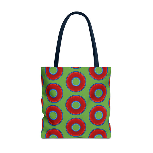 Lumpy Beach/Tote Bag - red vivid donuts w/light green background