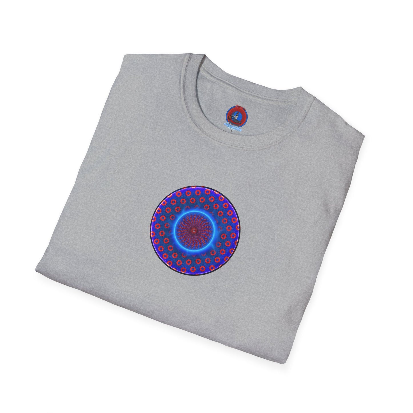 Classic Donut Tee - Unisex Soft-Style - "Donut Vortex" - blue/red electric paradox donut
