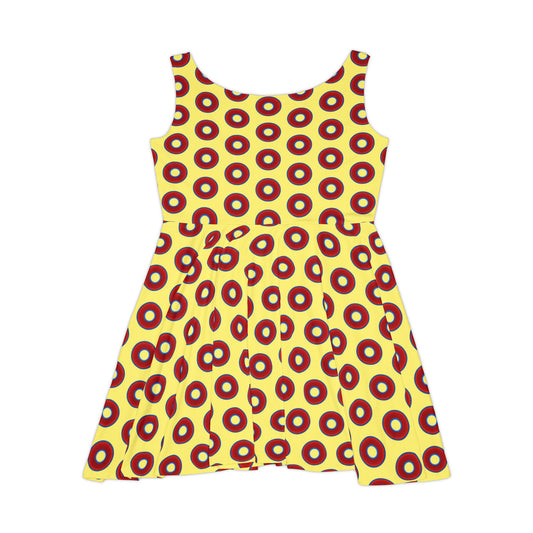 Women's Skater Donut Dress - vivid red donut print w/yellow background